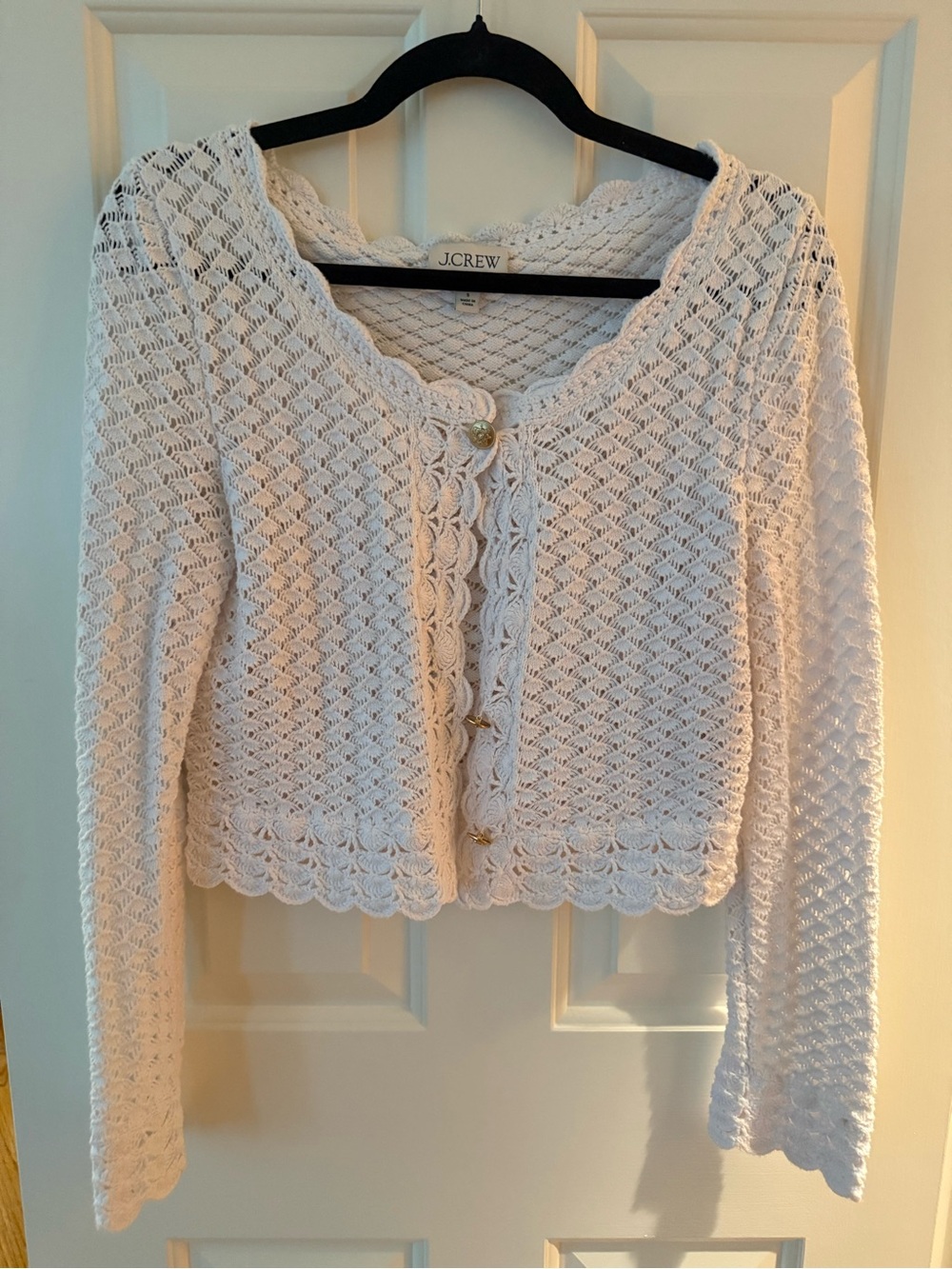 J. Crew White Crochet Knit Top